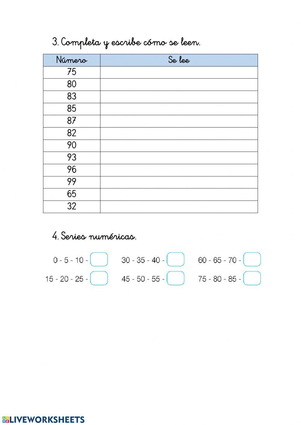 Números entre 80 y 99