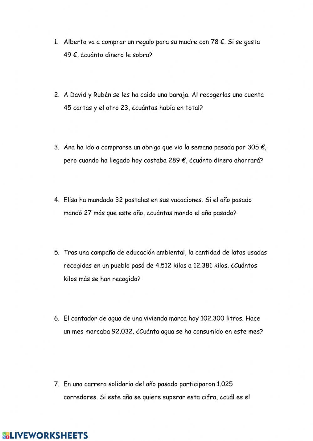 Problemas sumas y restas