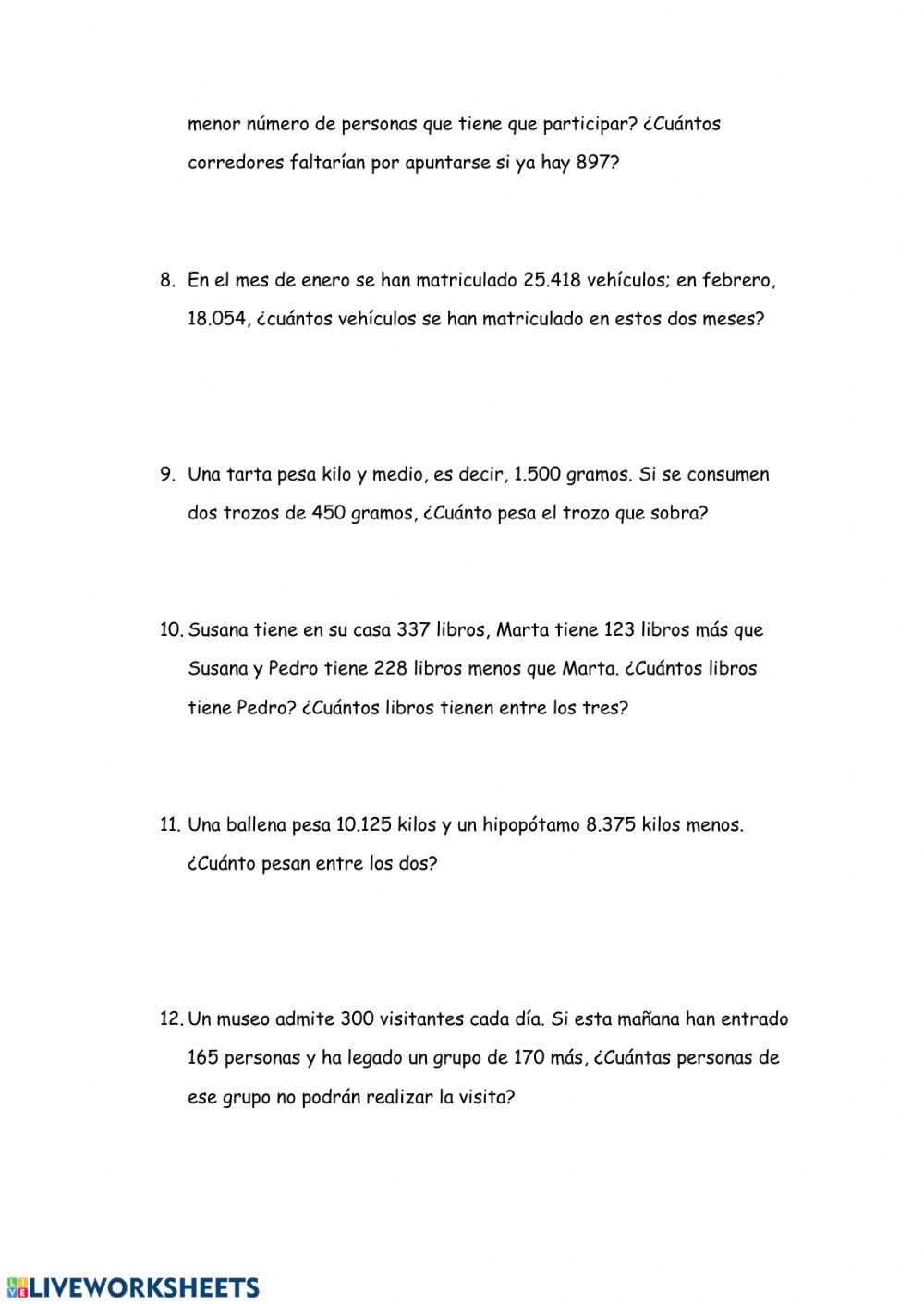 Problemas sumas y restas