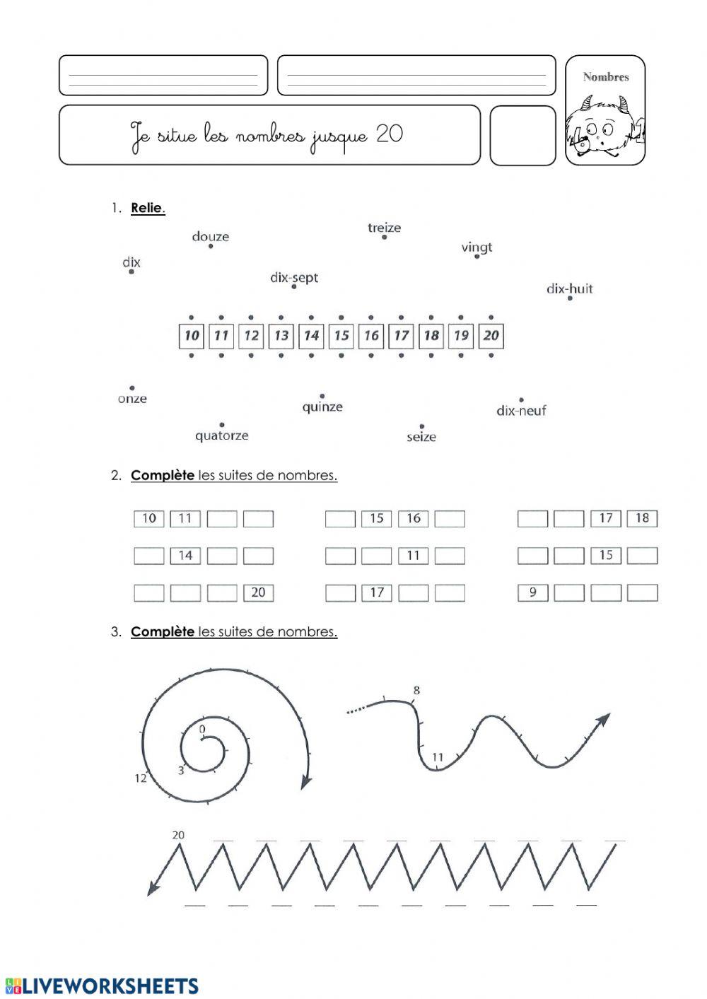 Les nombres jusque 20