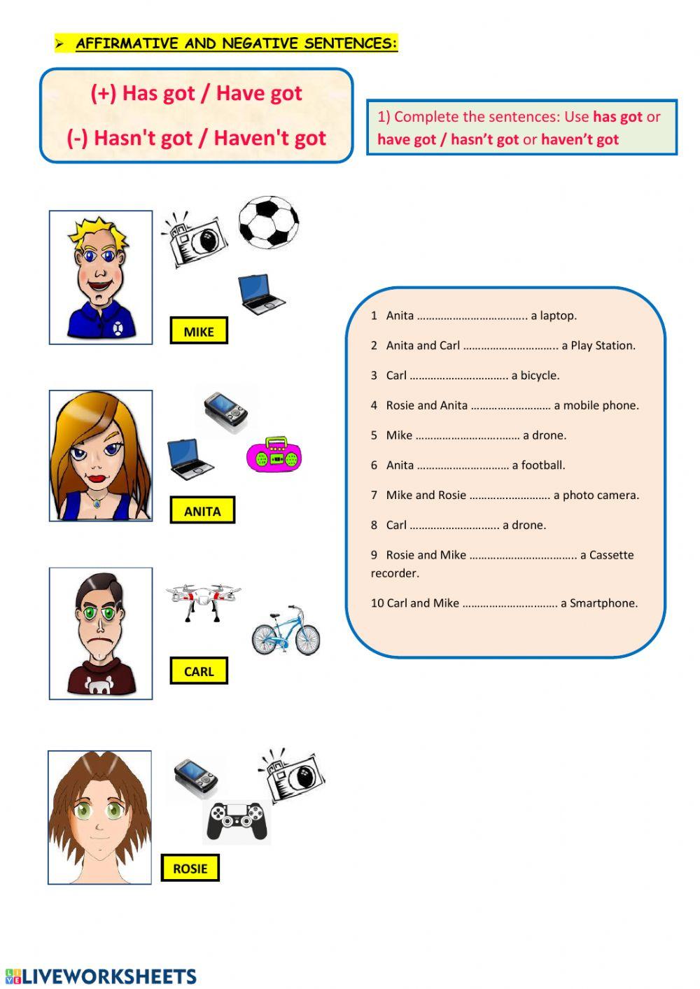 Have got-Has got-Haven't got-Hasn't got online exercise for | Live ...