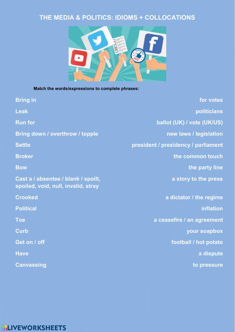 Politics and the media idioms + collocations