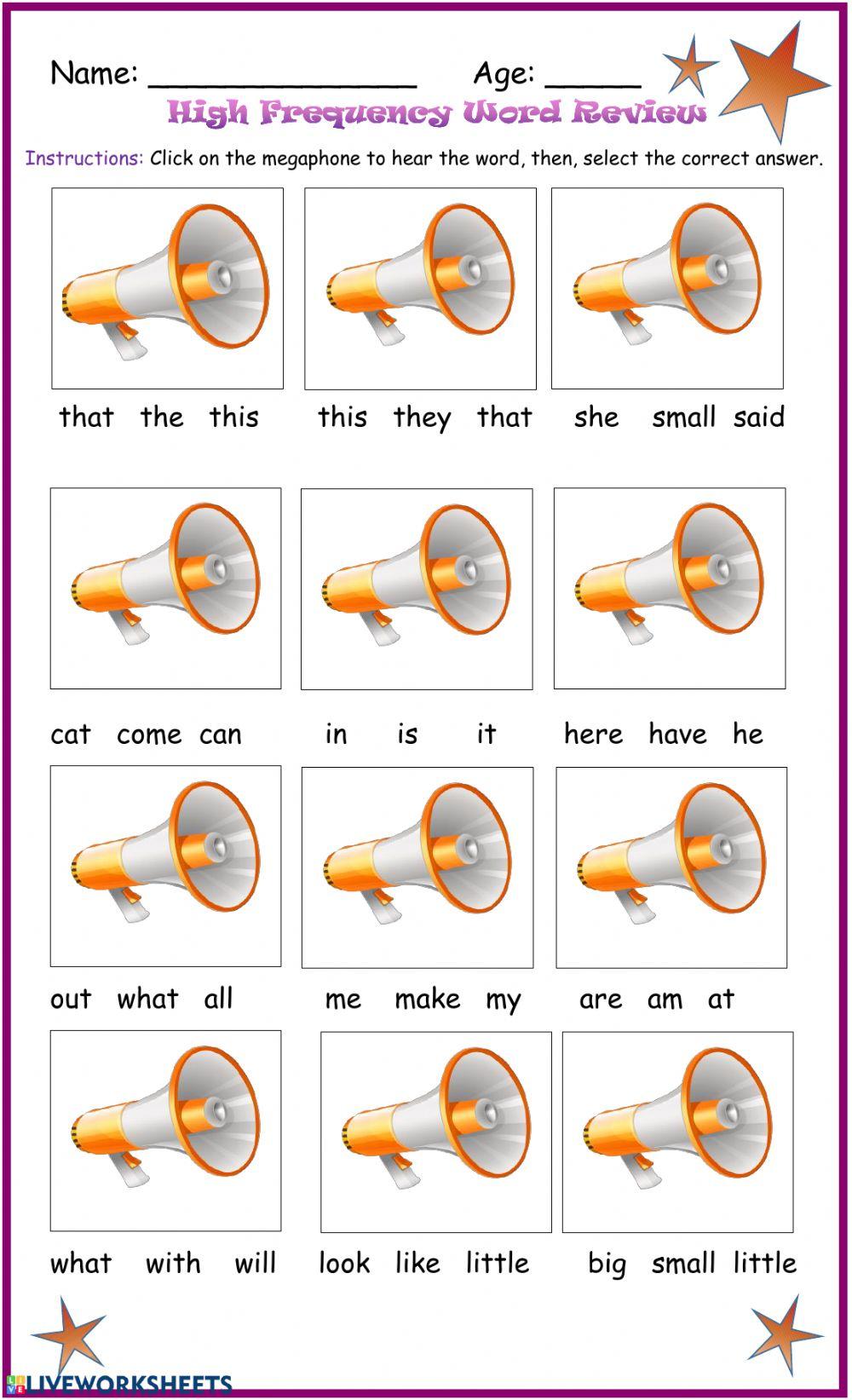 High Frequency Word Review