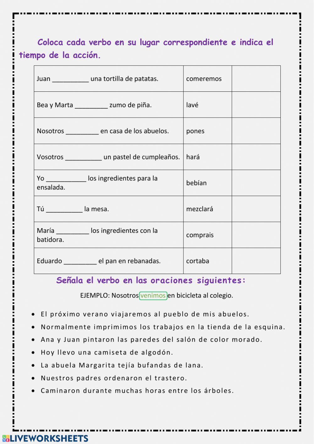 Recordatorio de verbos