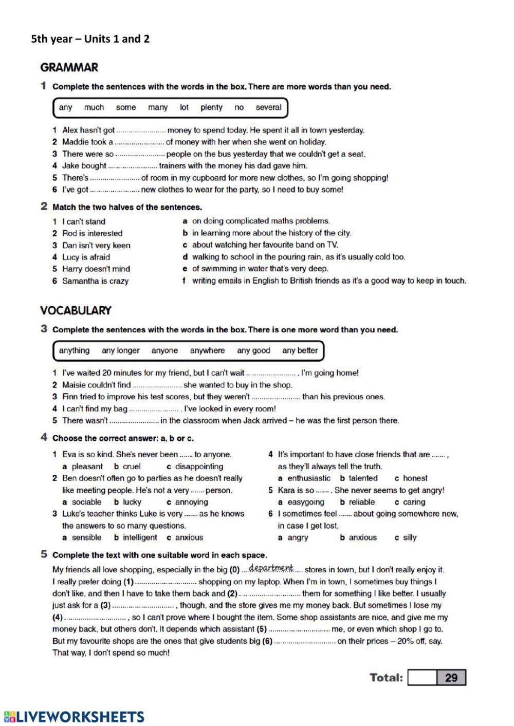 5th year test, unis 1 and 2