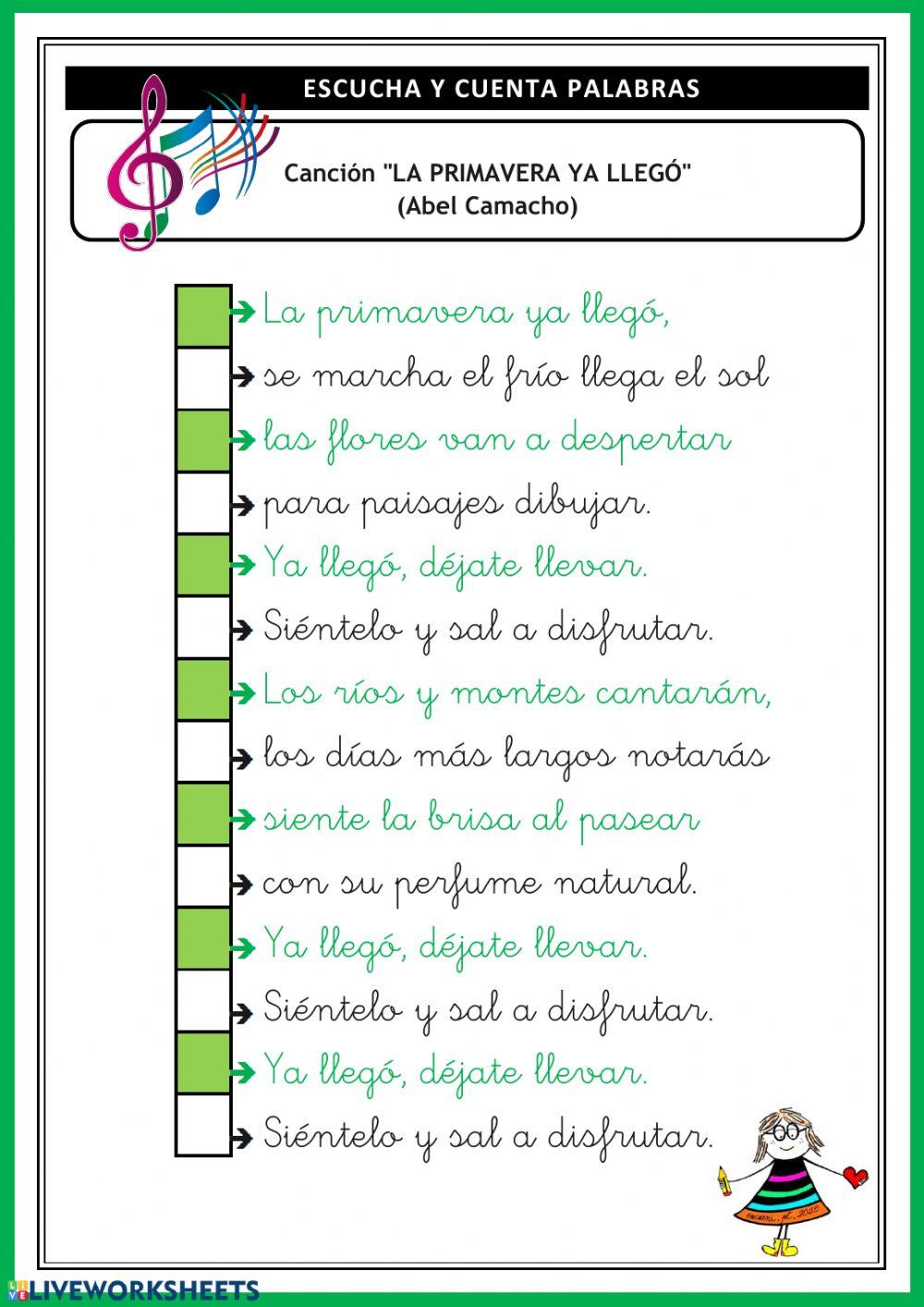 Escucha y cuenta palabras (la primavera ya llegó) - CON LETRA CORRECTA