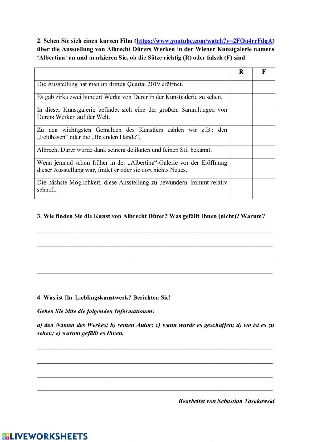 Albrecht Duerer - Arbeitsblatt