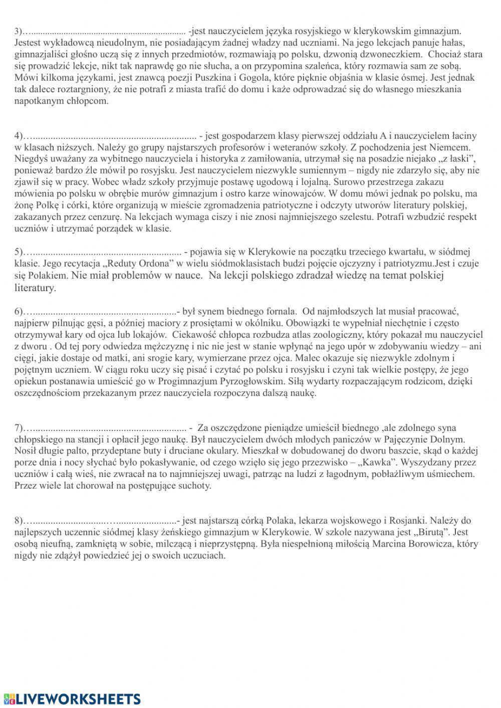 Syzyfowe prace -bohaterowie, nauczyciele