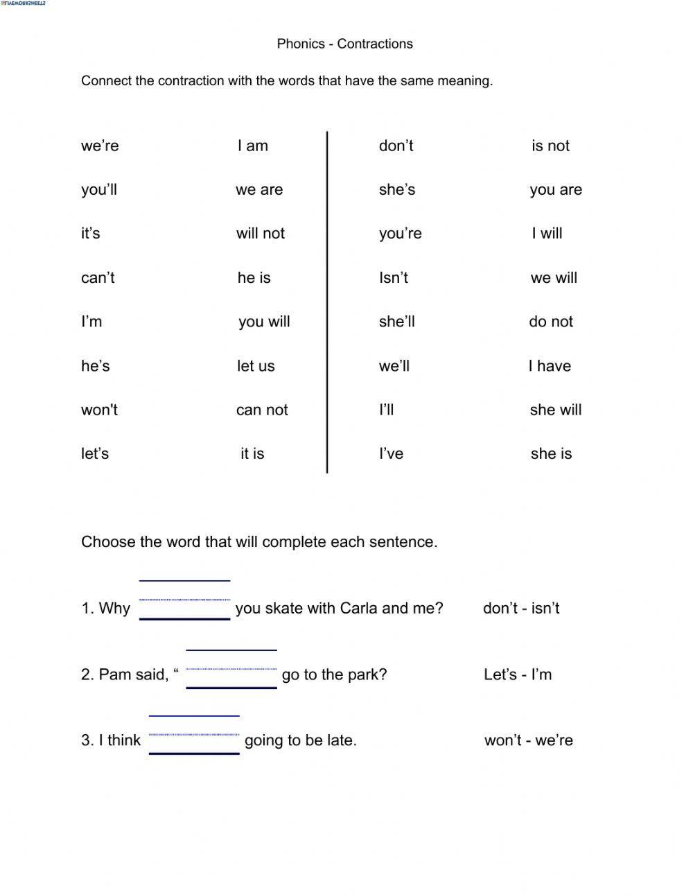 Phonics - Contractions part 2