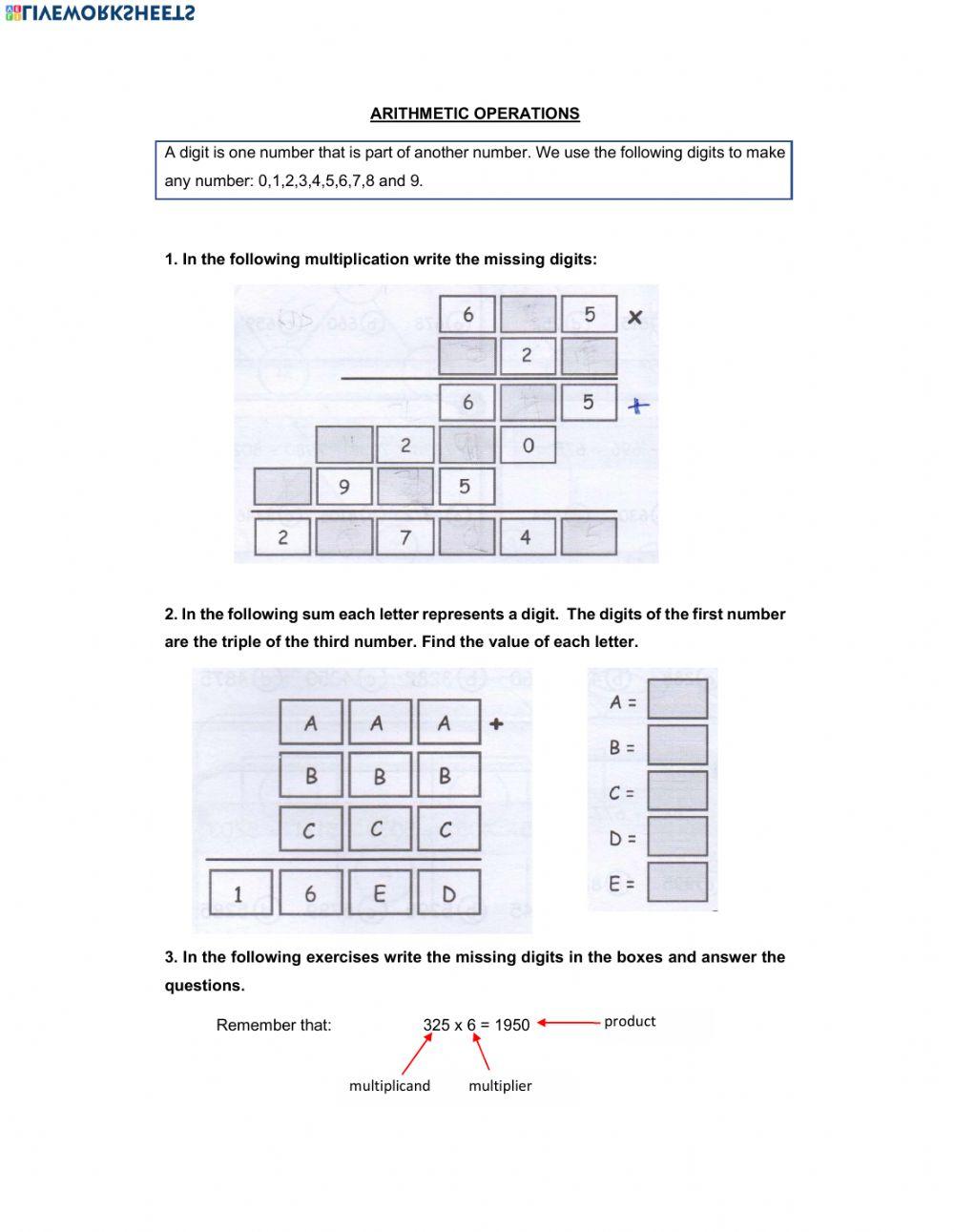 Arithmetic operations Arithmetic operations