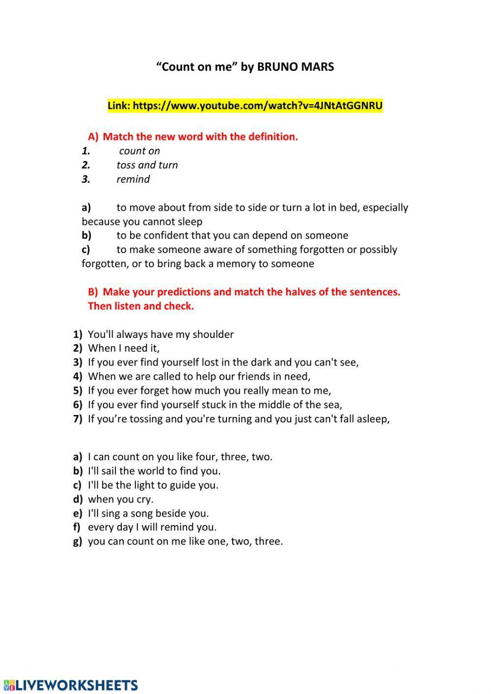A Song Activity on First Conditionals ( Count on me)