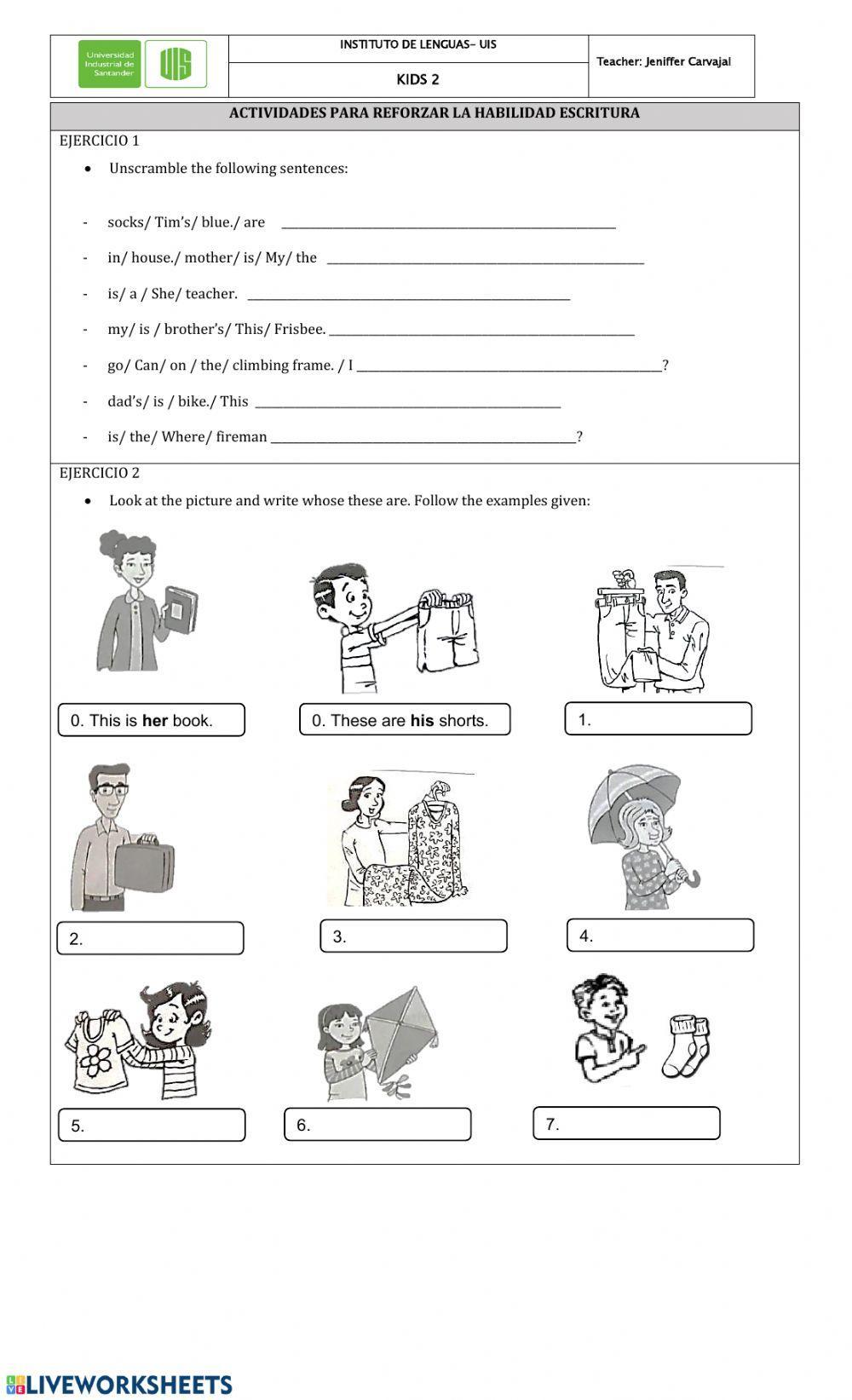 Actividades para reforzar la habilidad escritura