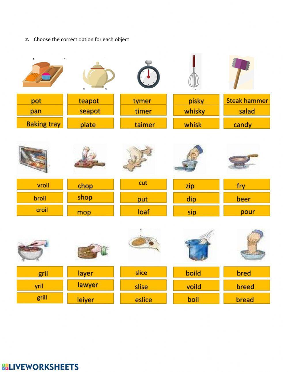 cooking verbs and kitchen tools
