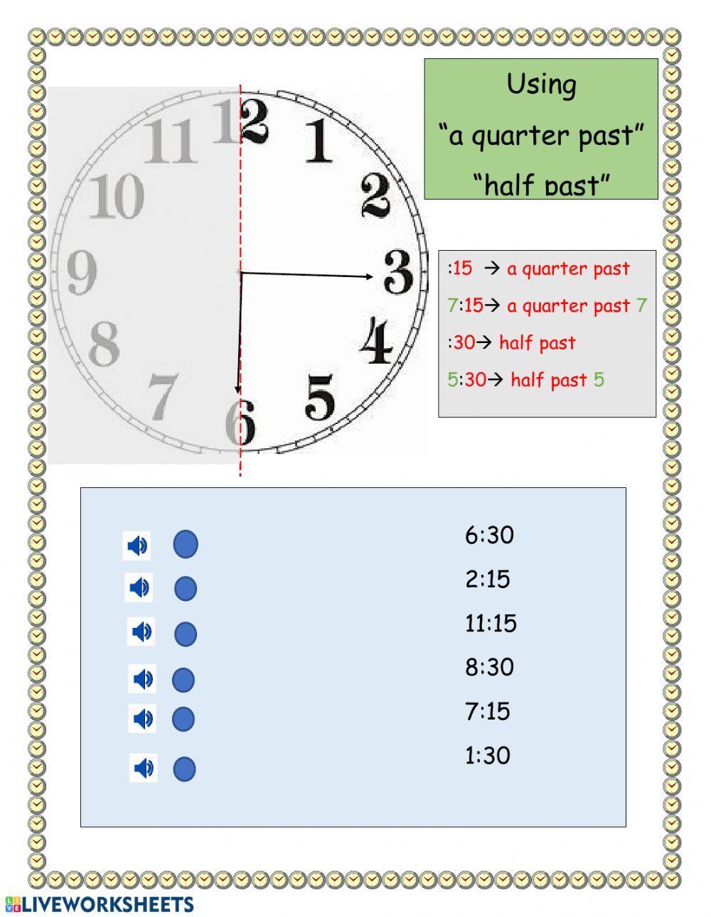 Telling Clock Time with -past- -half past- and -a quarter past-