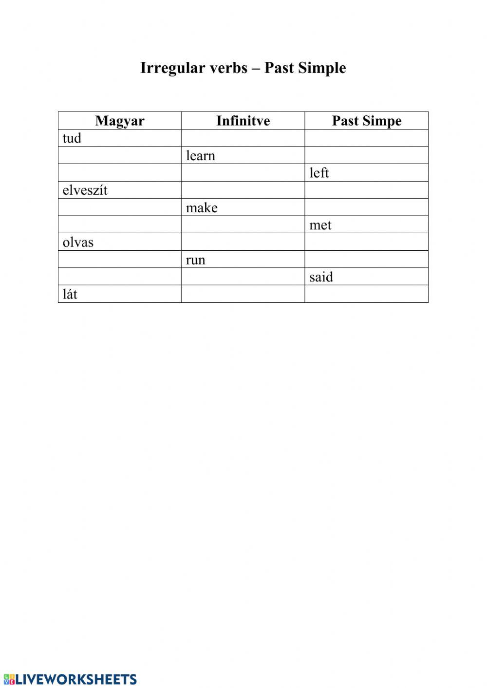 Irregular verb - Past simple form