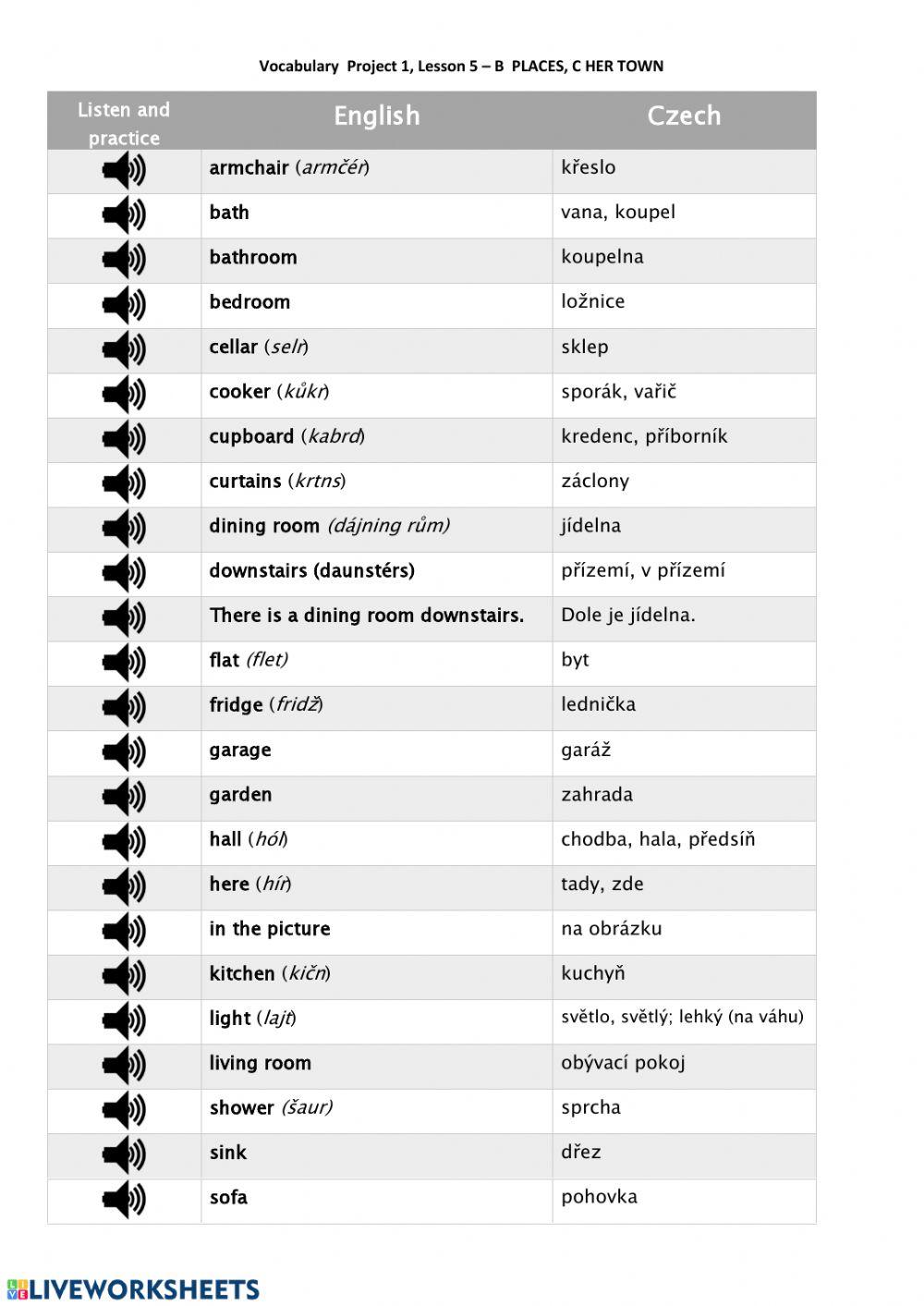 Slovní zásoba Project 1, 5B,C