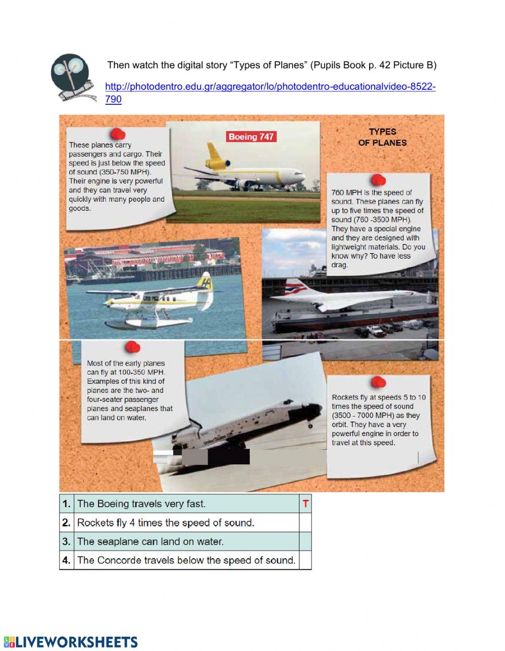 Unit 4 Lesson 2 A flight incident - Types of planes