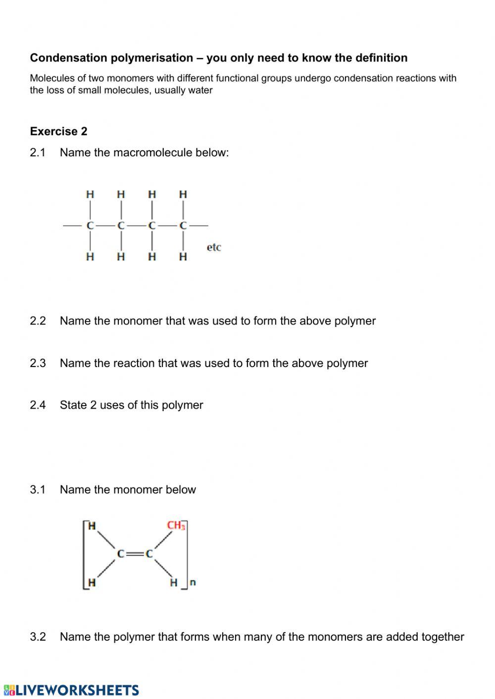 Organic reactions worksheet 6