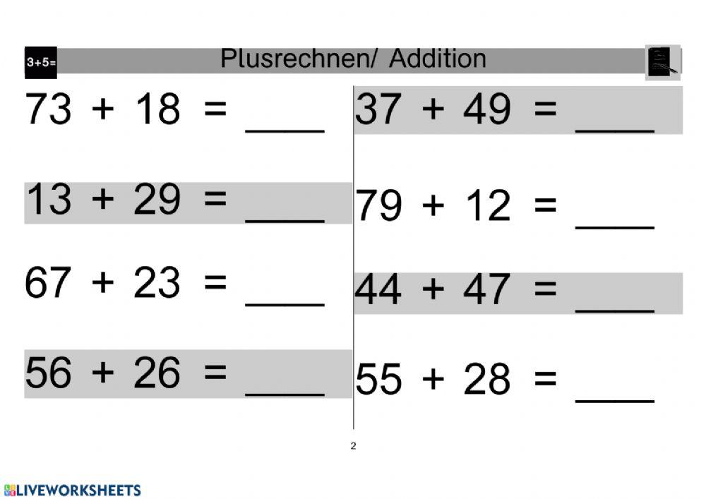 Addition Zahlenraum 200