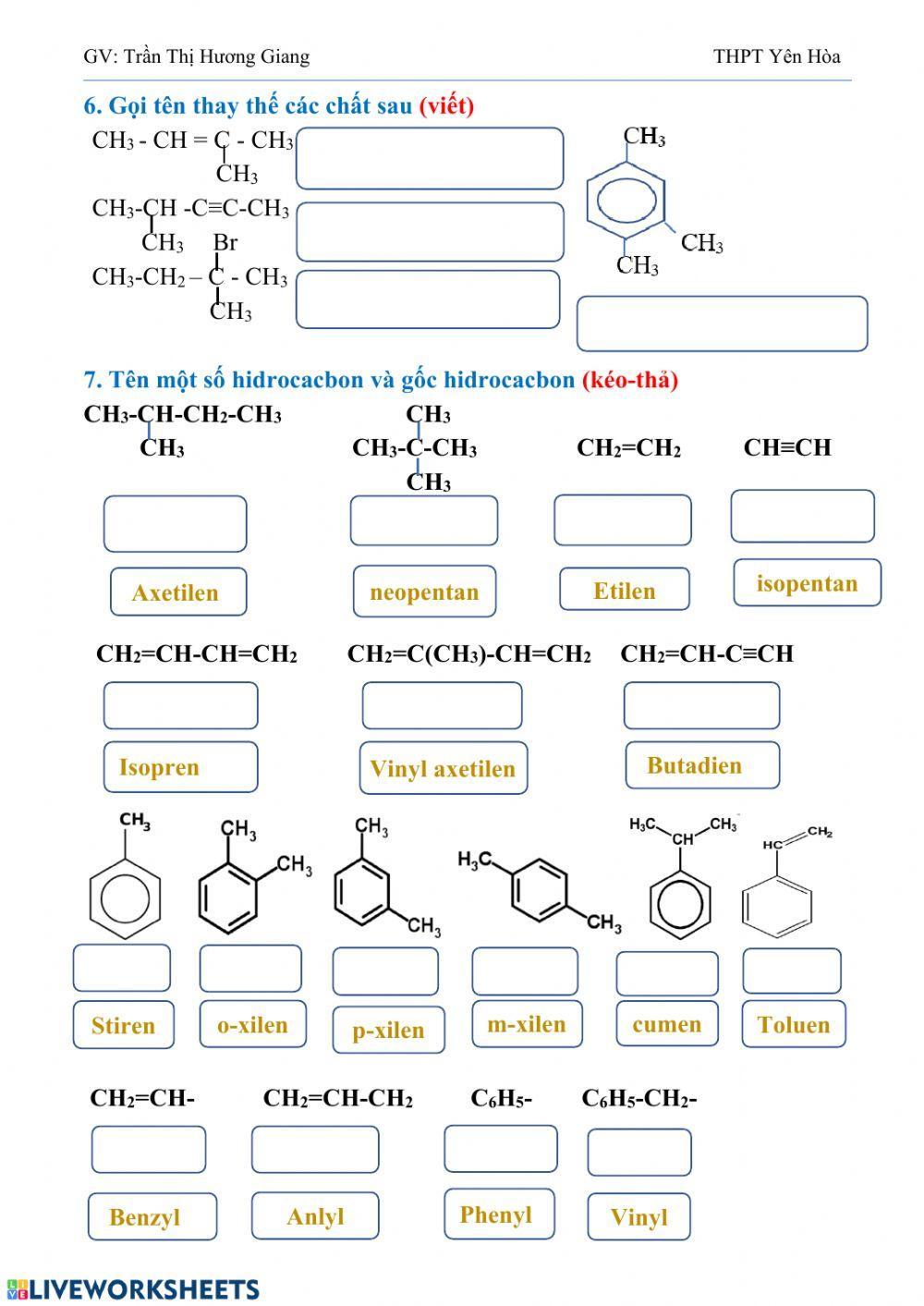 Ôn tập hidrocacbon: Danh pháp