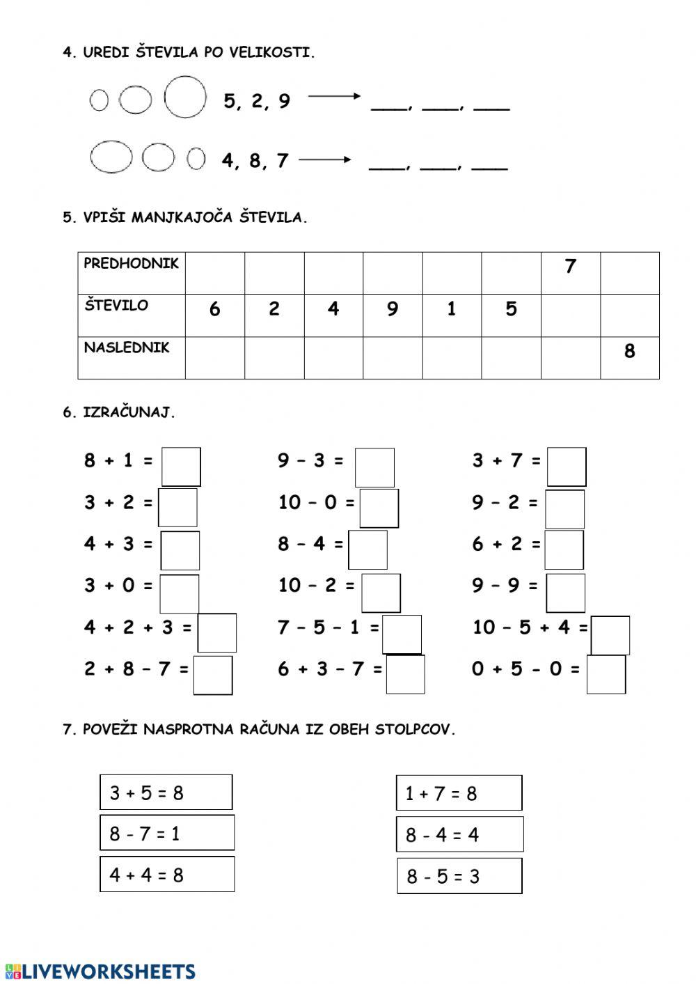 Ponovimo števila in računanje do 10