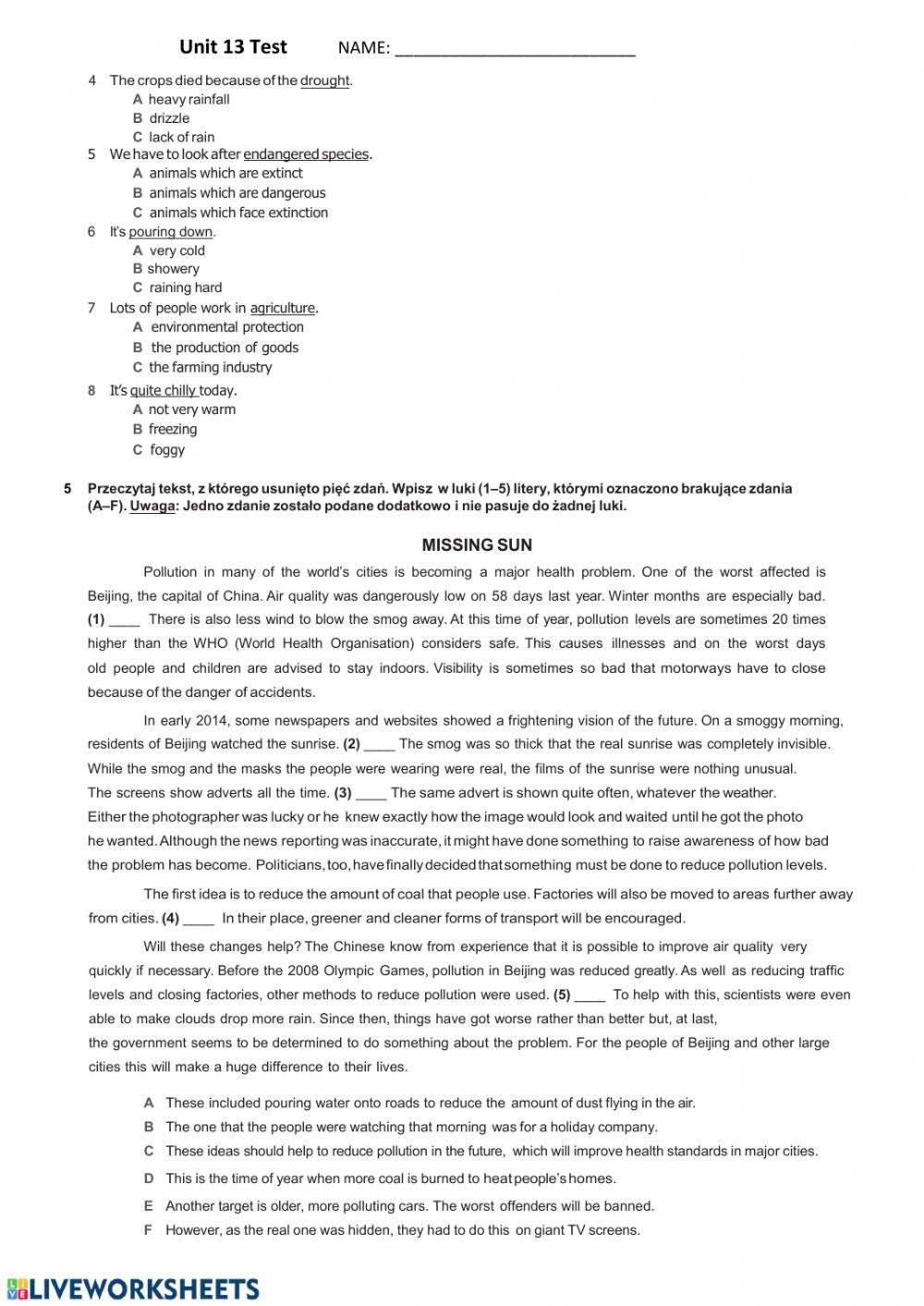 Unit 13 Świat przyrody