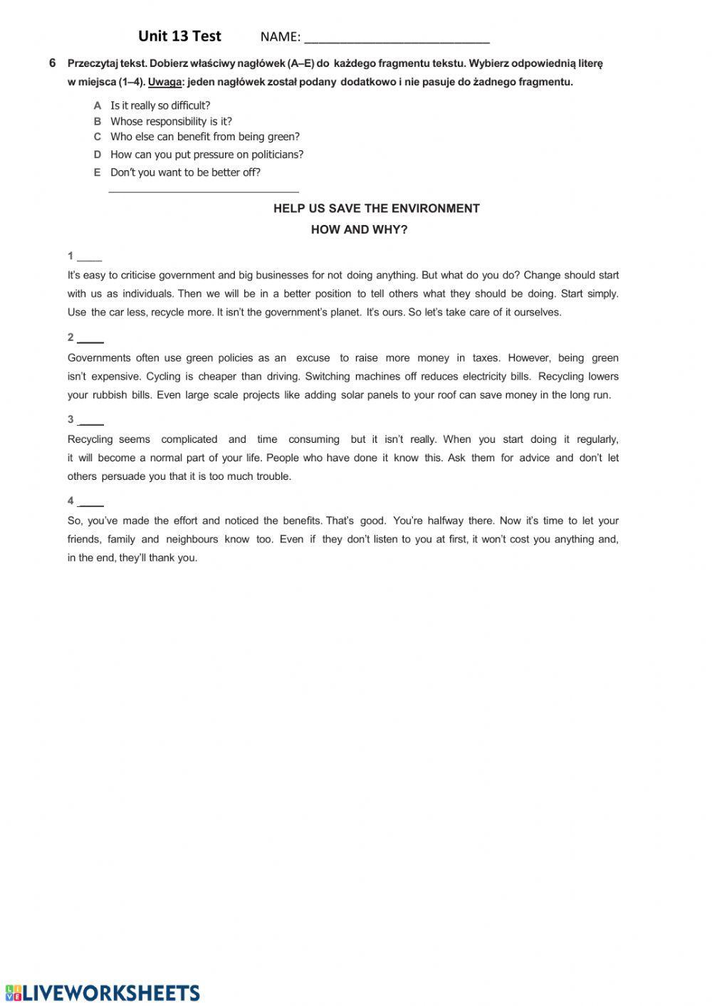 Unit 13 Świat przyrody