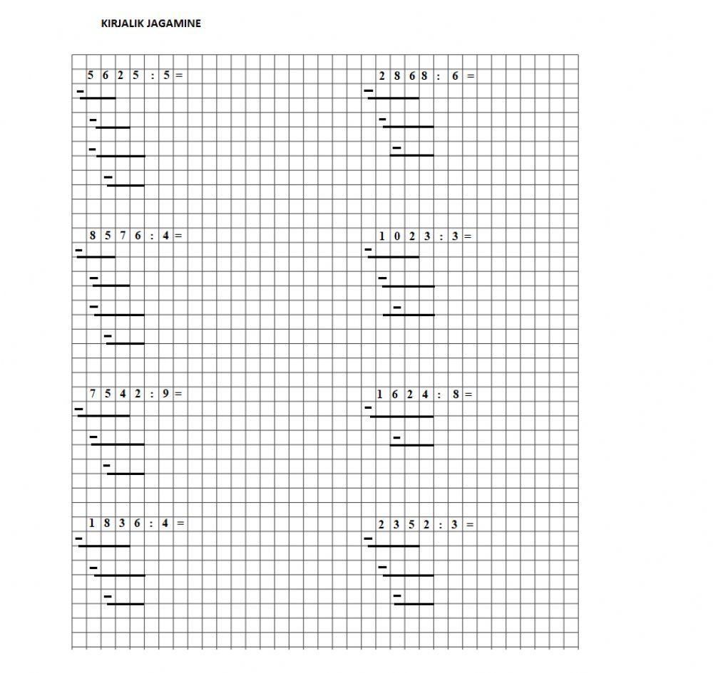 Kirjalik jagamine ühekohalise arvuga. Kordamine.