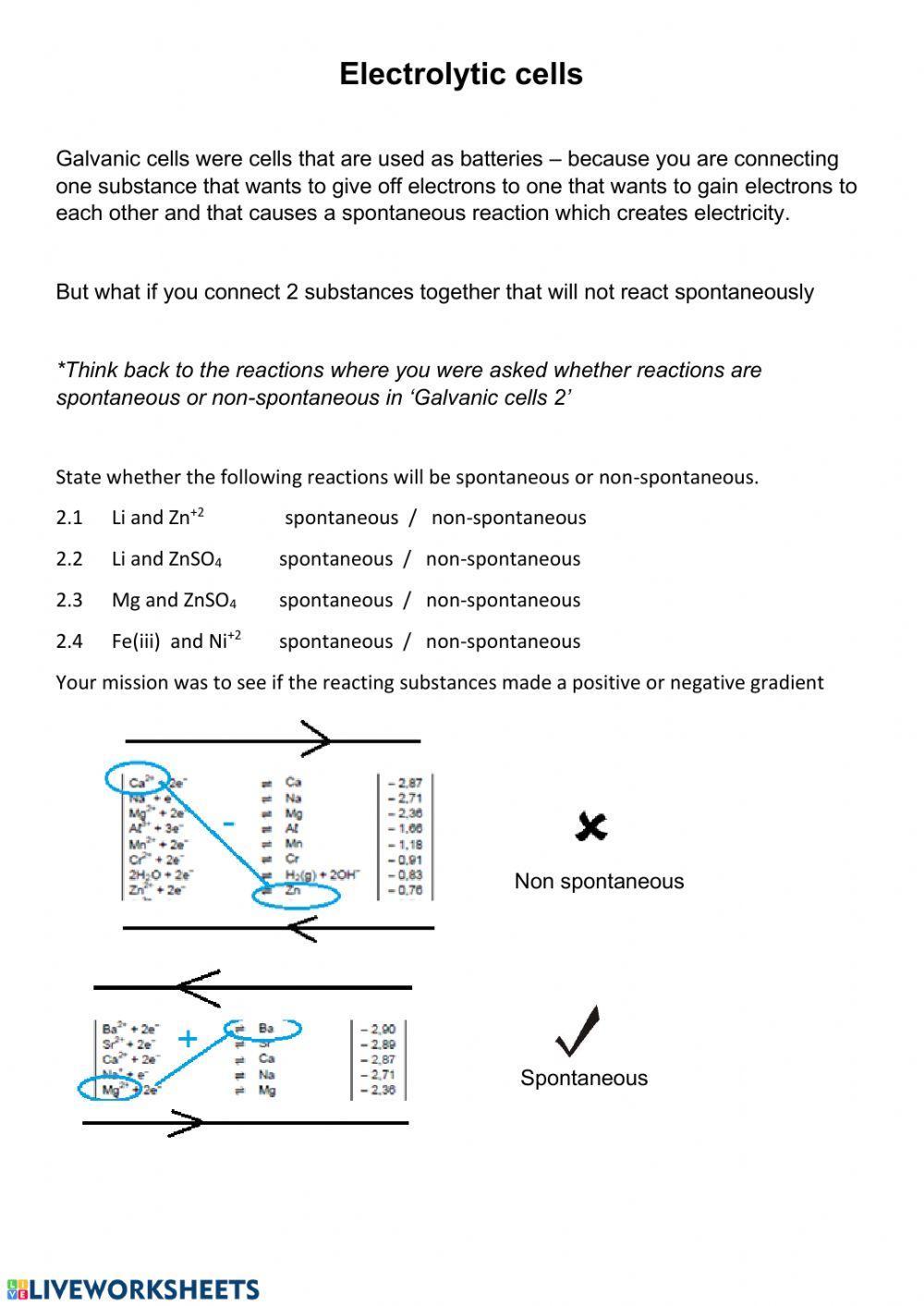 Electrolytic cell worksheet 1
