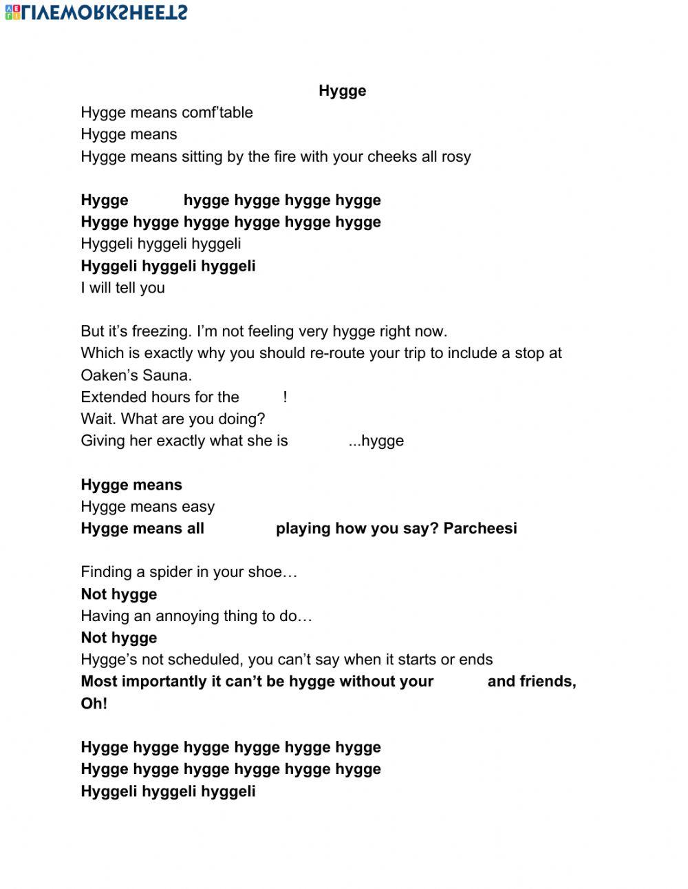 Hygge Lyric Sheet