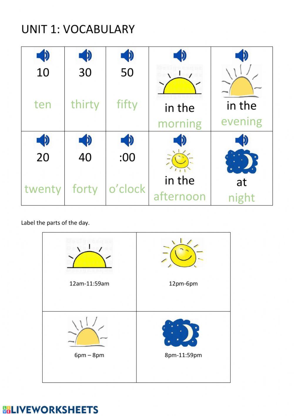 Clock Time and Parts of the Day
