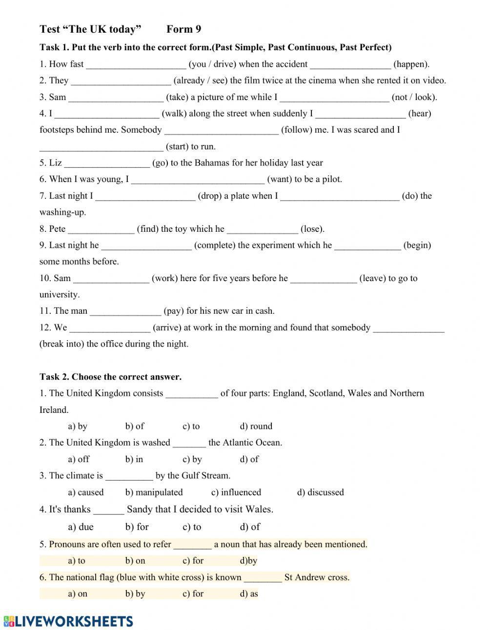 Test -The UK today- Form 9