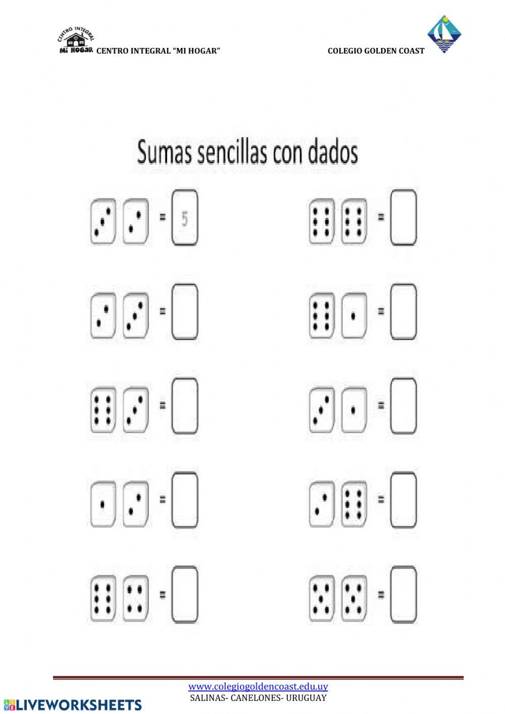 Sumas sencillas con dados