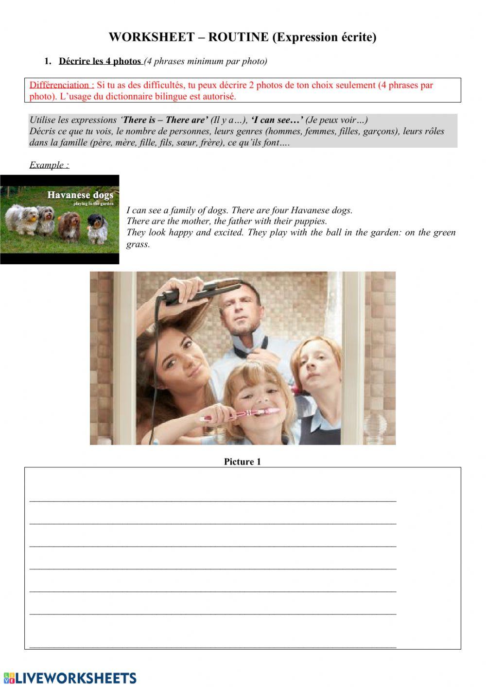 Y7 - Worksheet - routine - photos - EE