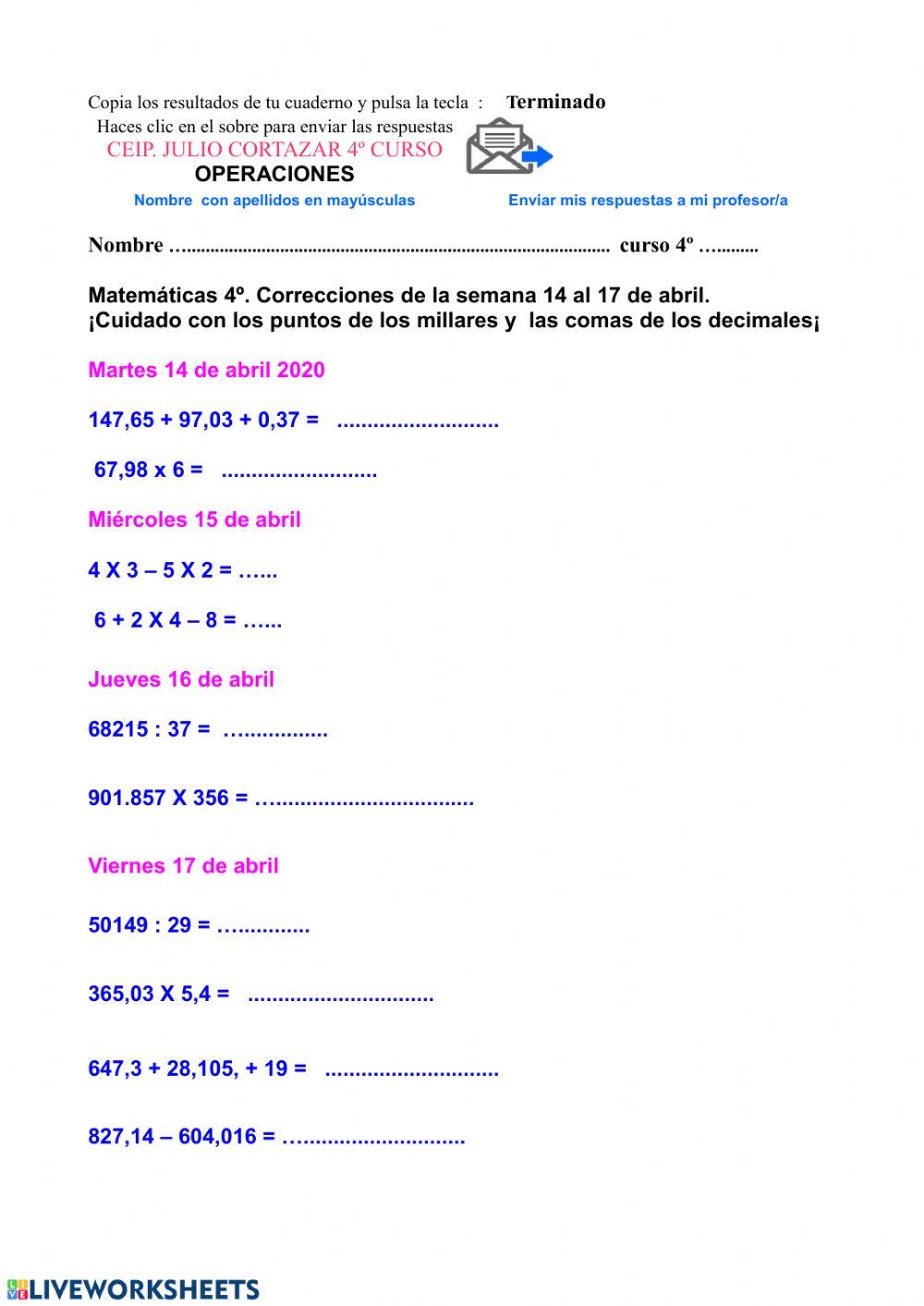 Operaciones 4º curso