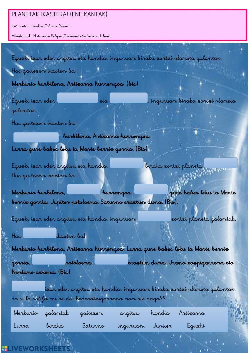 Planetak, ene kantak