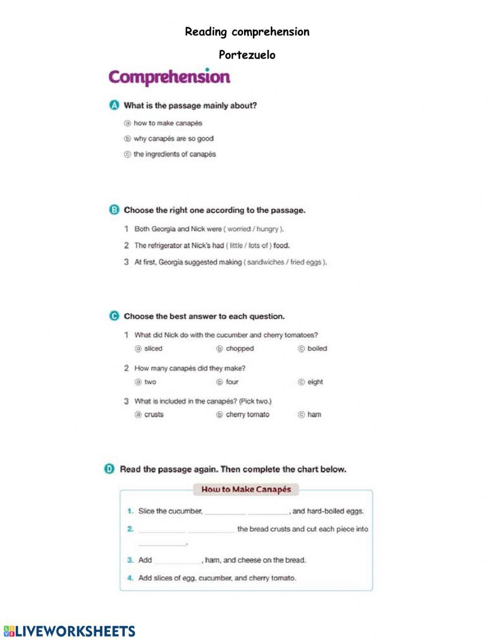 Reading Comprehension: Canapés
