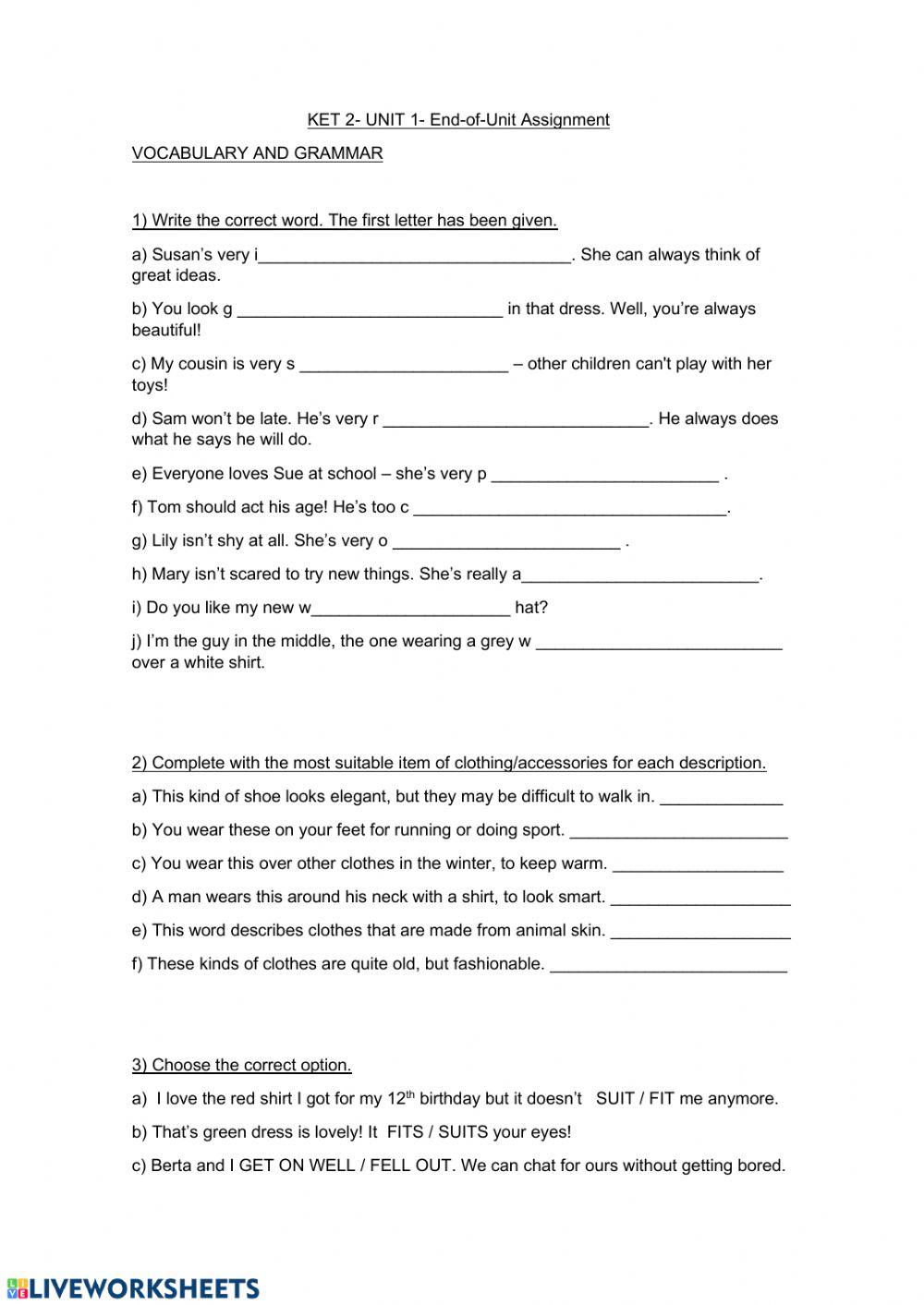 KET 2- Unit 1