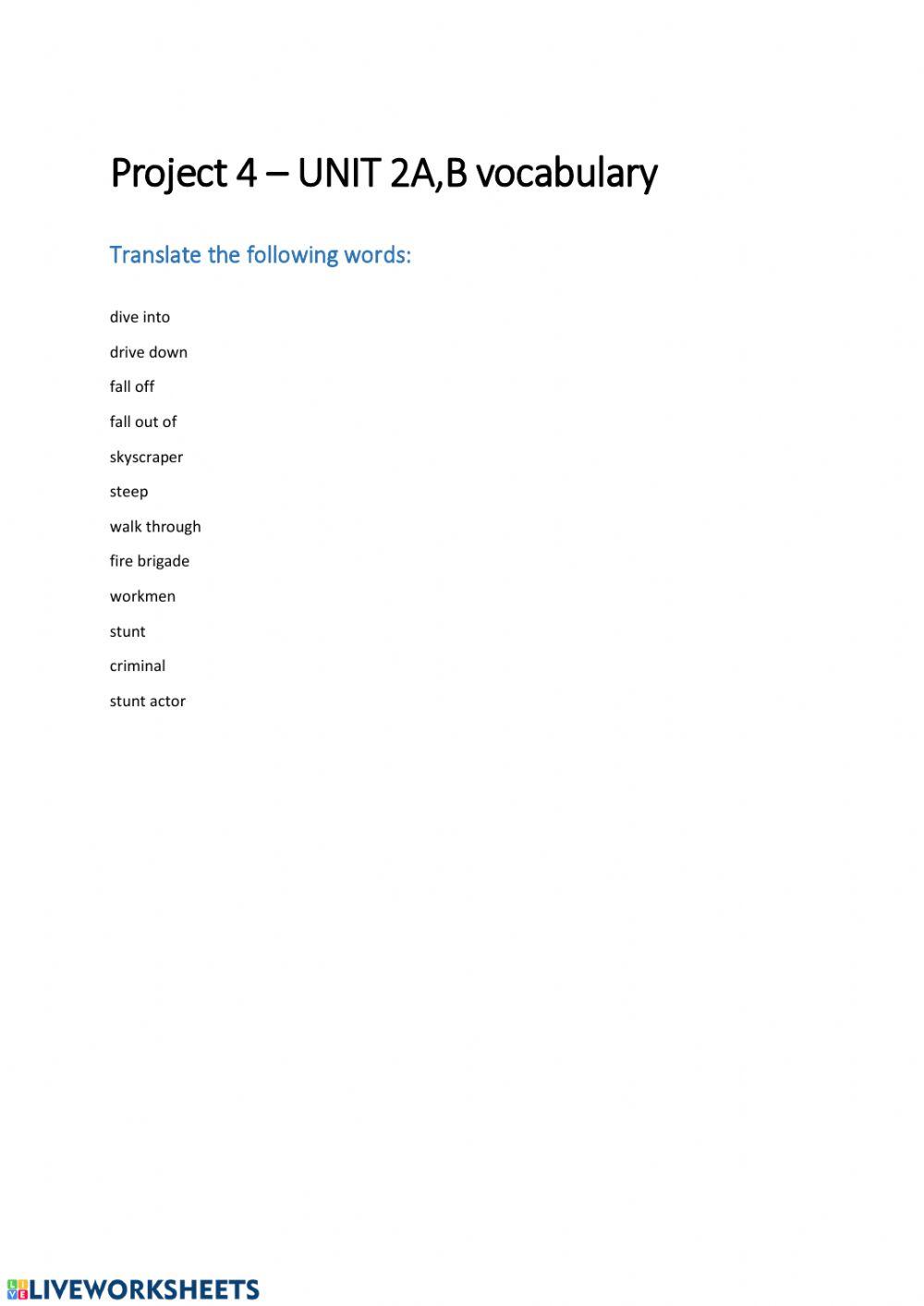 Vocabulary Project 4-unti 2A,B Eng.vs Czech