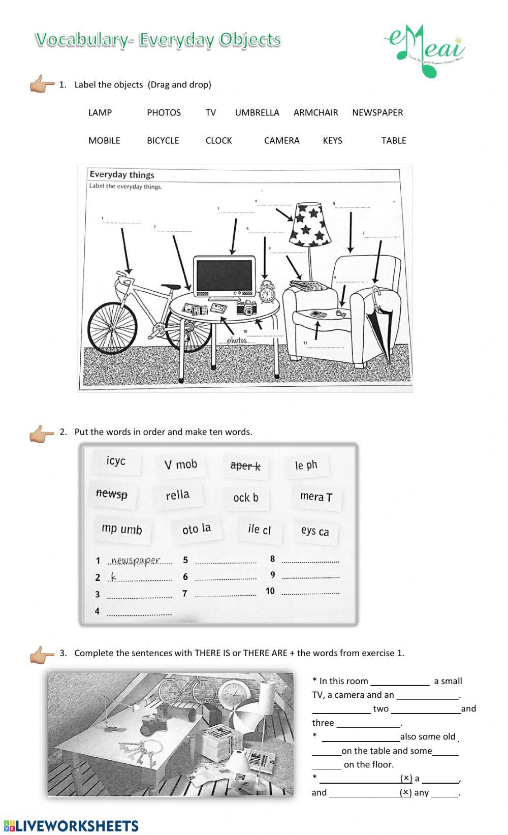 109083 | Everyday objects | paulaprado | LiveWorksheets