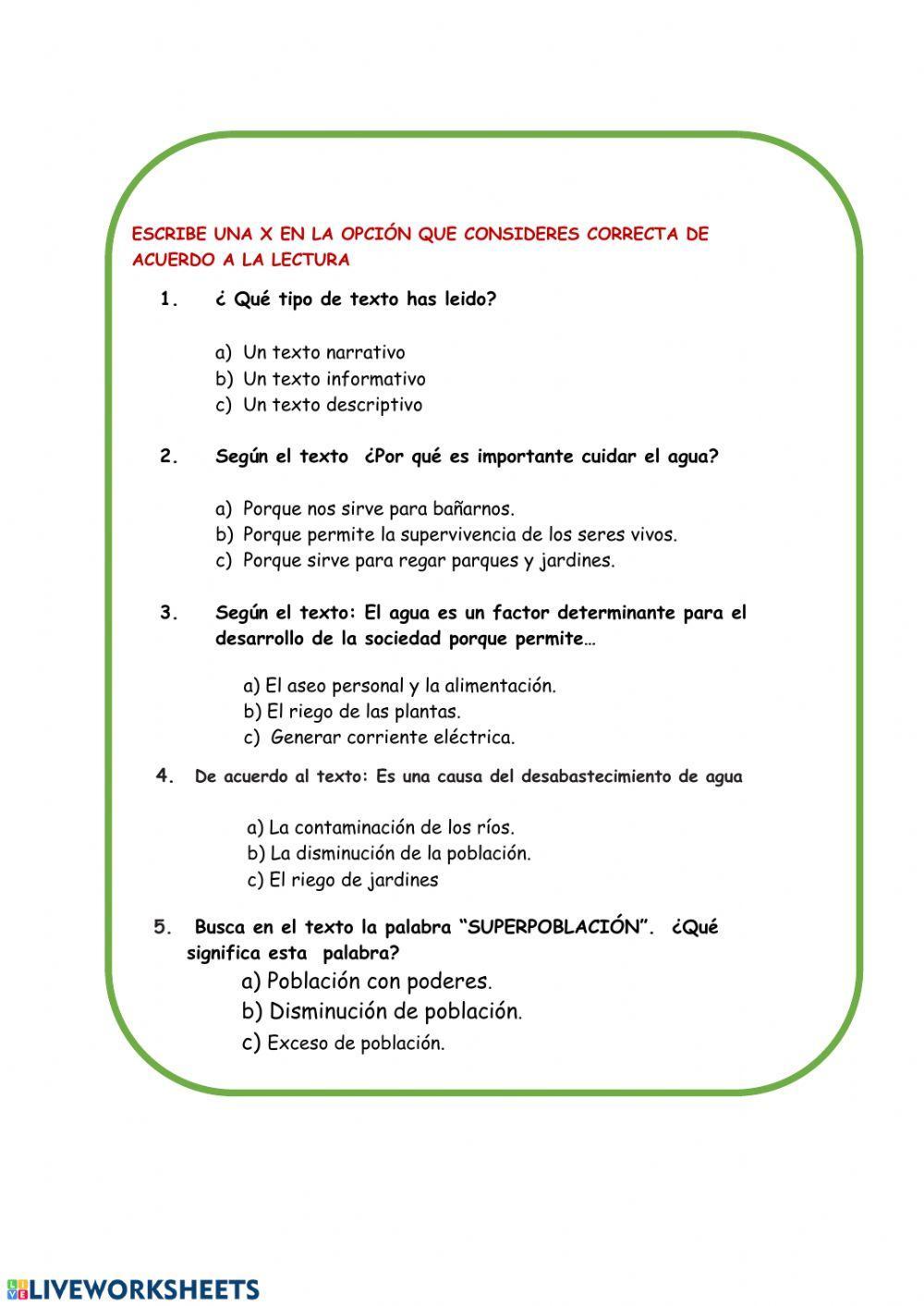 Lectura del cuidado del agua