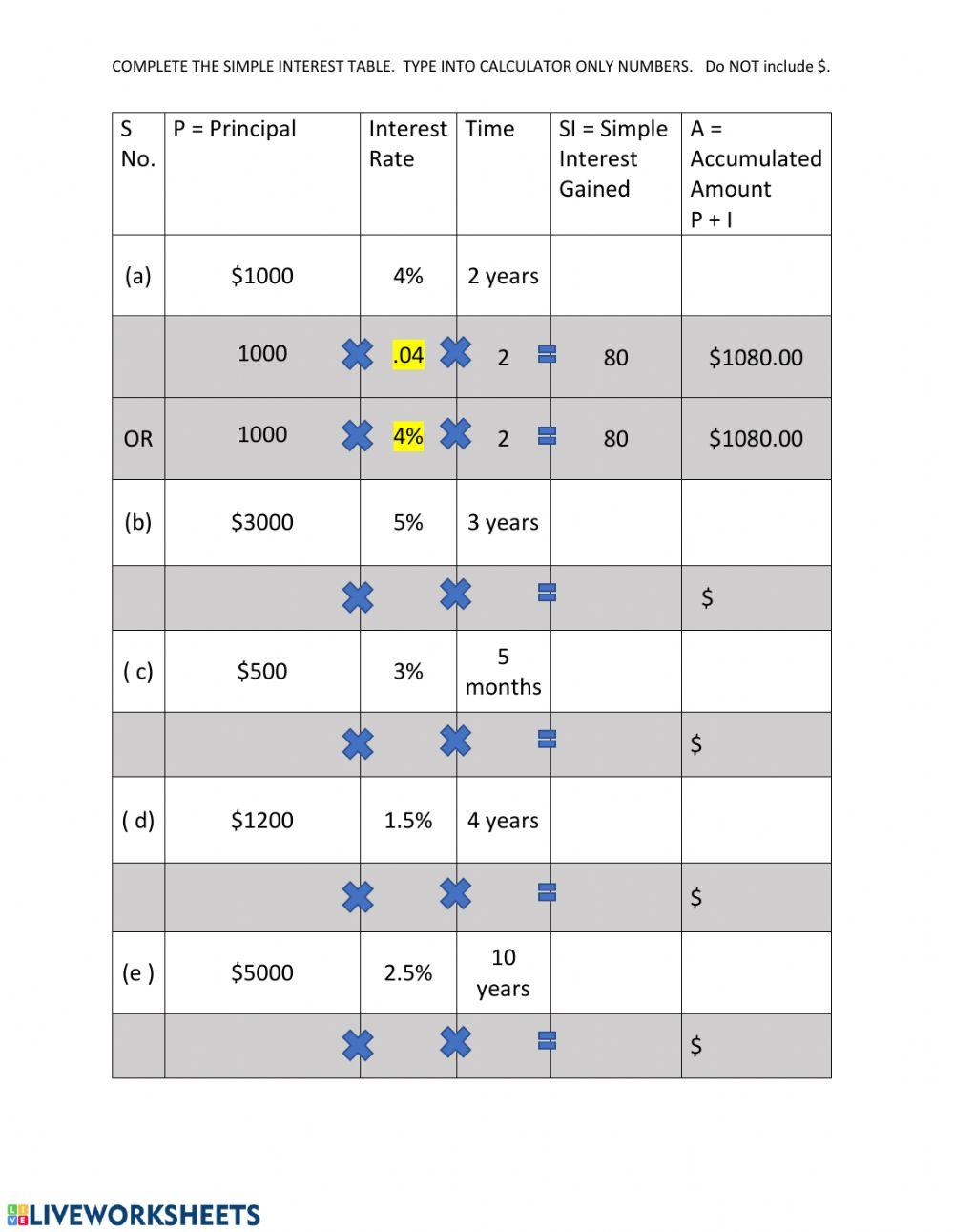 Simple Interest Table