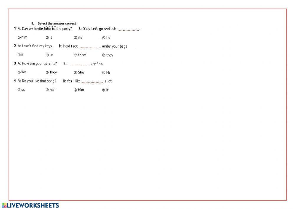 Exercise Subject and Object Pronouns