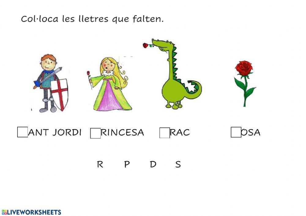 Completa les paraules Sant Jordi
