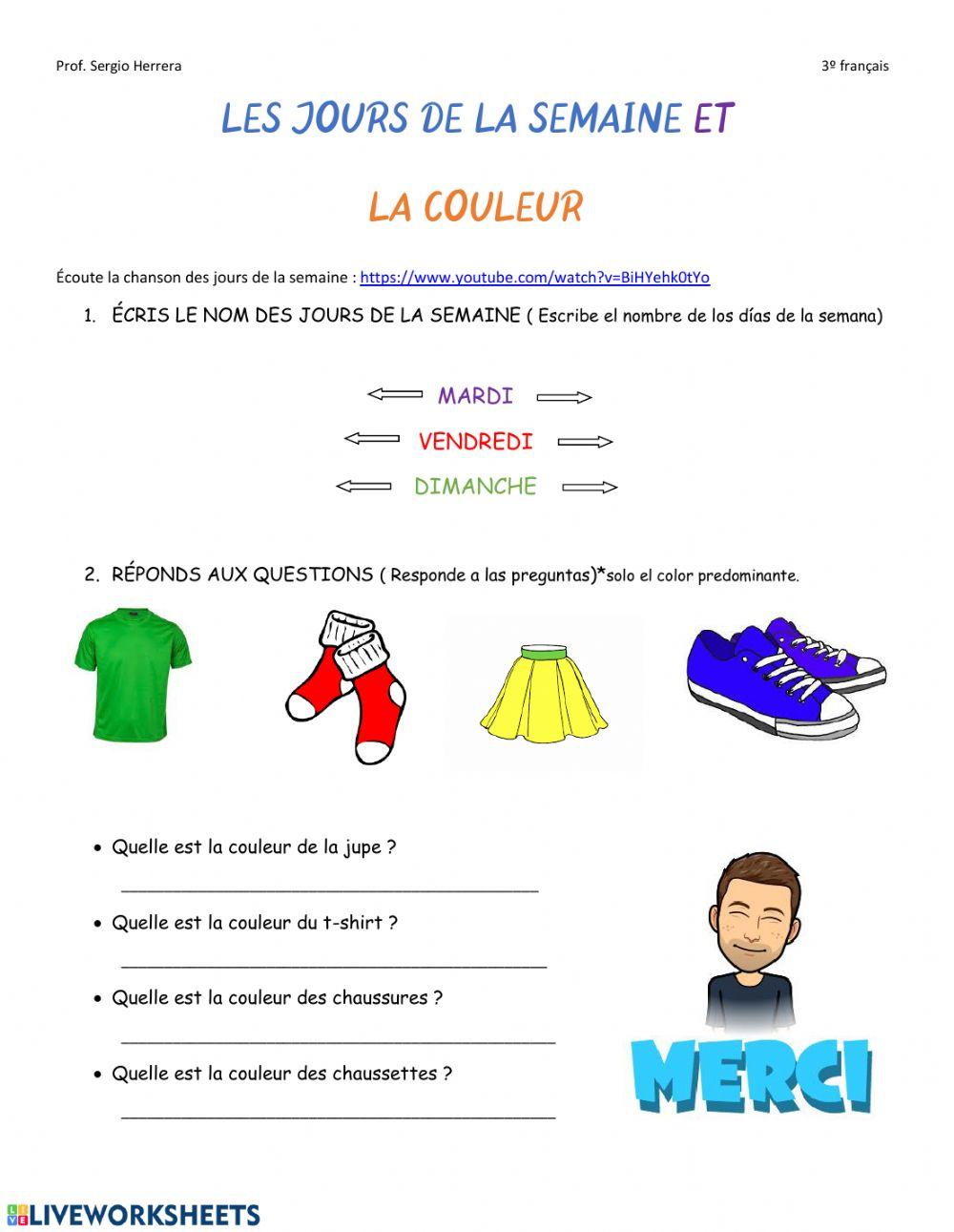 Jours de la semaine et couleurs