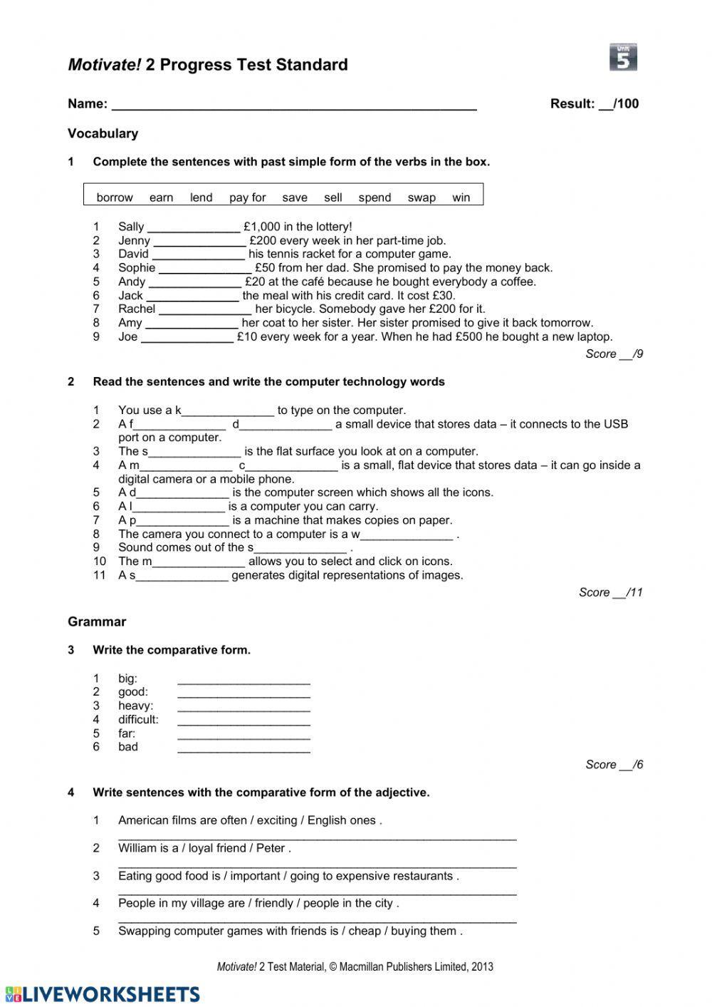 Motivate! 2 Progress Test Standard Unit 5