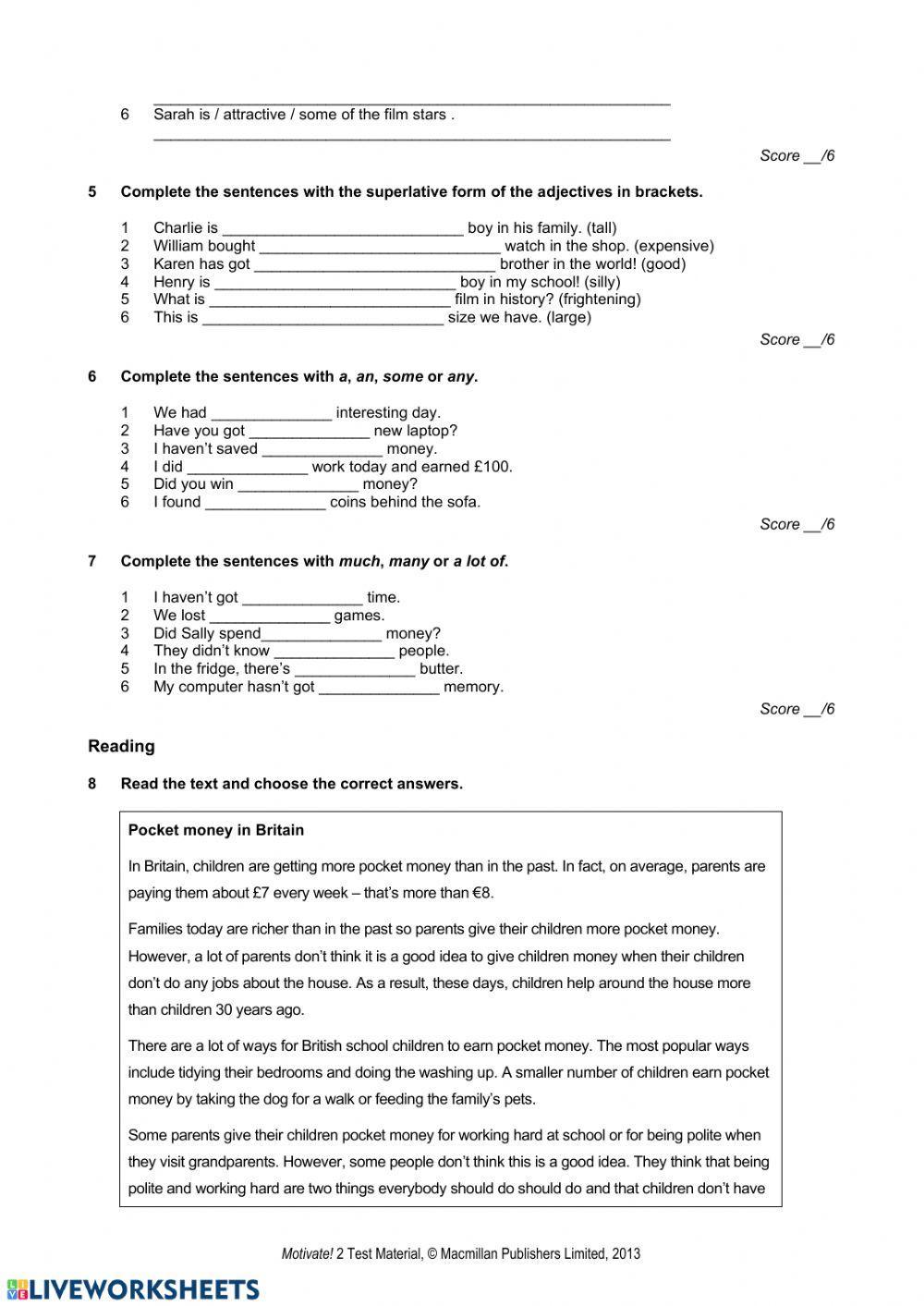 Motivate! 2 Progress Test Standard Unit 5
