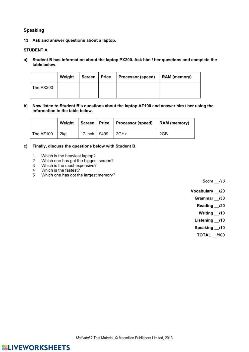 Motivate! 2 Progress Test Standard Unit 5