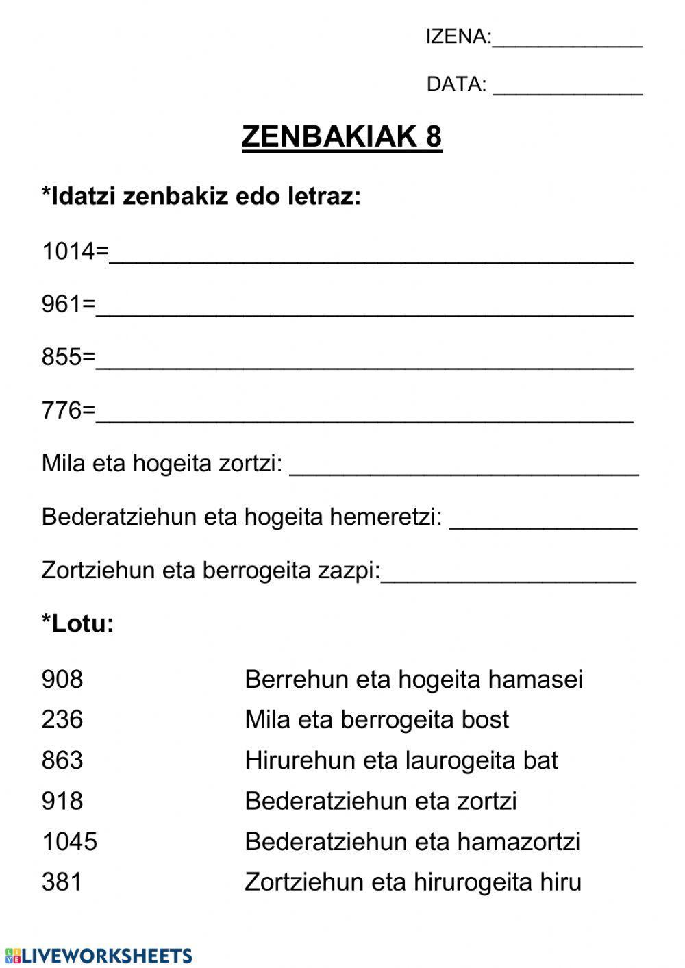 Zenbakiak 8 Zenbakiak 8