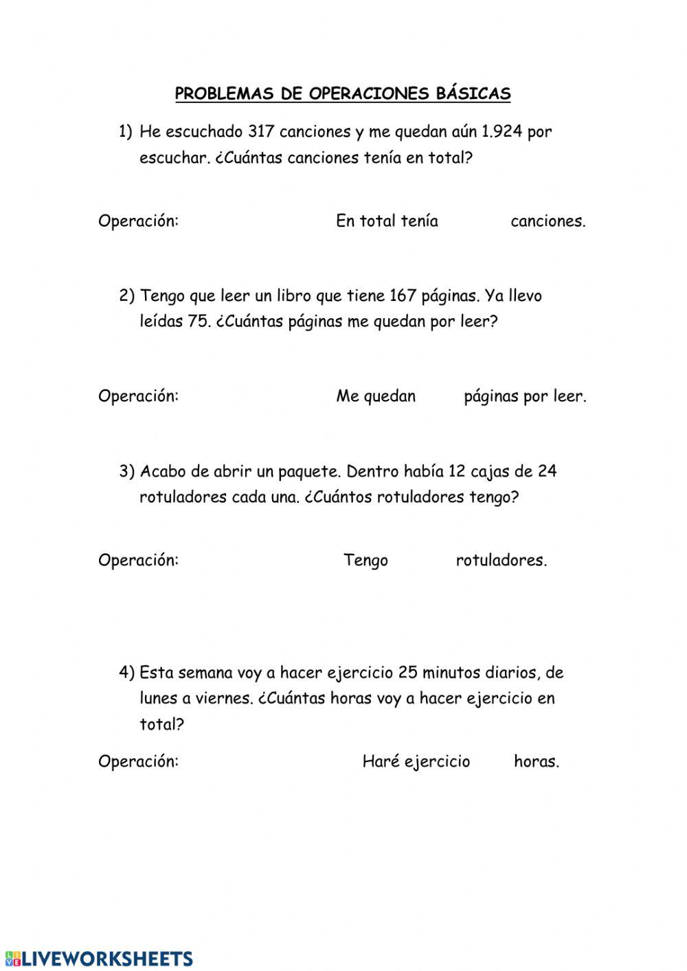 Problemas de suma, resta y multiplicación